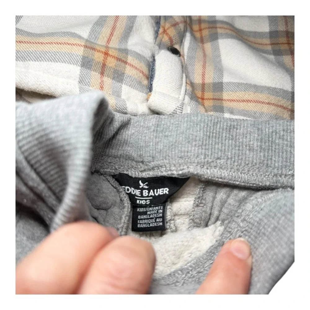 Lumberjack Cabin Core Eddie Bauer Plaid Shacket Joggers Set 0-3M Grey Tan Fleece